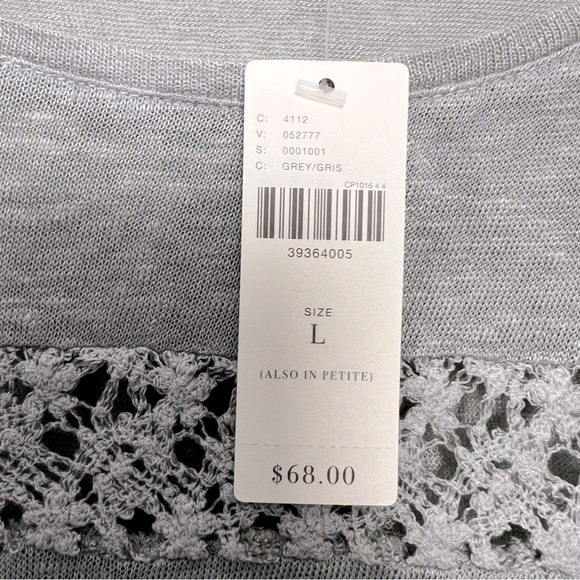 Anthropologie Akemi + Kin Gray Lattice Lace Stripe Short Sleeve Linen Tee NEW - Picture 7 of 13